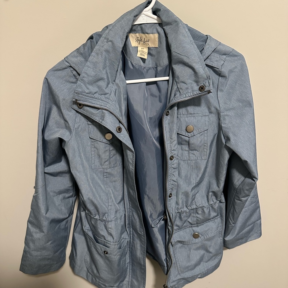 Light Blue Style & Co Petite Rain Jacket